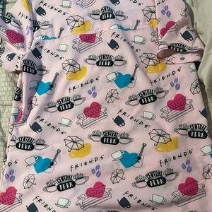 FRIENDS Pink Scrub  Top with Multicolor Icon Print